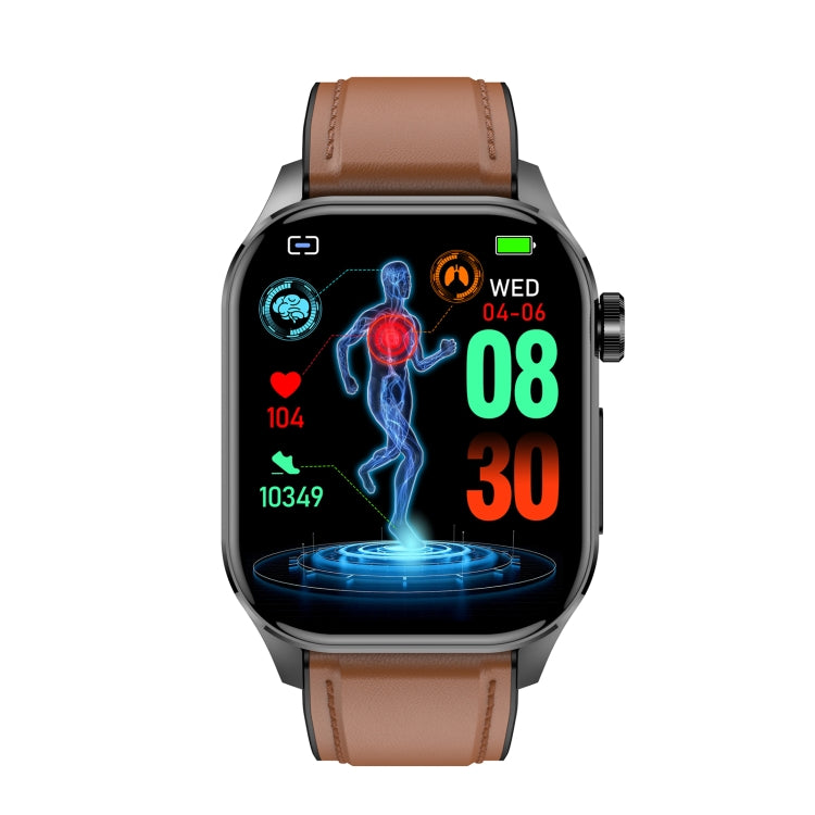 ET580 2.04 inch AMOLED Screen Sports Smart Watch Support Bluethooth Call /  ECG Function(Brown Leather Band) - Smart Watches by PMC Jewellery | Online Shopping South Africa | PMC Jewellery