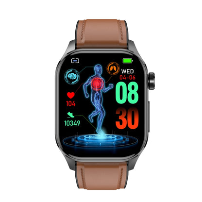 ET580 2.04 inch AMOLED Screen Sports Smart Watch Support Bluethooth Call /  ECG Function(Brown Leather Band) - Smart Watches by PMC Jewellery | Online Shopping South Africa | PMC Jewellery