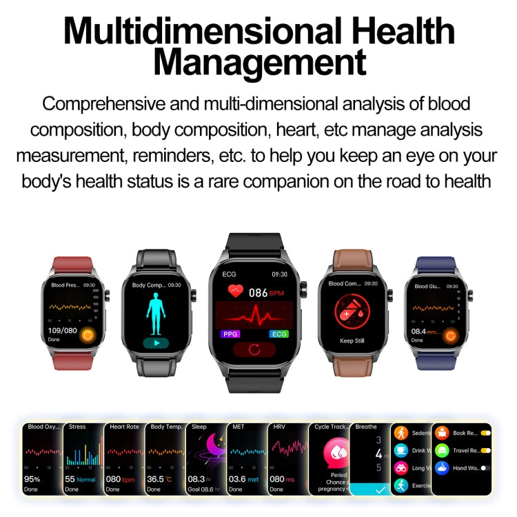 ET580 2.04 inch AMOLED Screen Sports Smart Watch Support Bluetooth Call /  ECG Function(Black Leather Band) - Smart Watches by PMC TechLife | Online Shopping South Africa | PMC TechLife | Buy Now Pay Later Mobicred