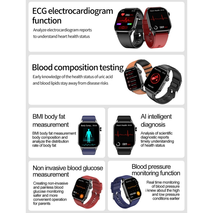 ET580 2.04 inch AMOLED Screen Sports Smart Watch Support Bluetooth Call /  ECG Function(Black Leather Band) - Smart Watches by PMC TechLife | Online Shopping South Africa | PMC TechLife | Buy Now Pay Later Mobicred