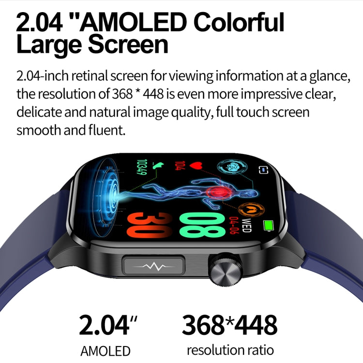 ET580 2.04 inch AMOLED Screen Sports Smart Watch Support Bluethooth Call /  ECG Function(Black Silicone Band) - Smart Watches by PMC Jewellery | Online Shopping South Africa | PMC Jewellery