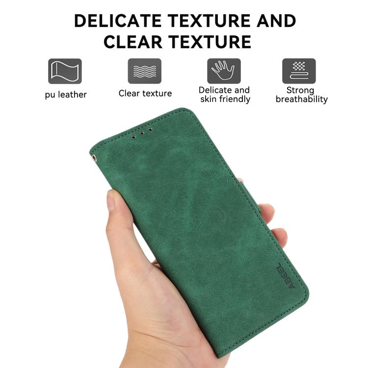 For iPhone 16e ABEEL Frosted Magnetic RFID Leather Phone Case(Green) - iPhone 16e Cases by PMC TechLife | Online Shopping South Africa | PMC TechLife | Buy Now Pay Later Mobicred