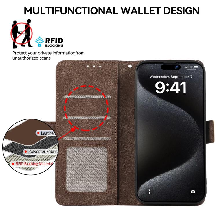 For iPhone 17 Pro ABEEL Frosted Magnetic RFID Leather Phone Case(Brown) - free shipping - PMc TechLife - Order now!
