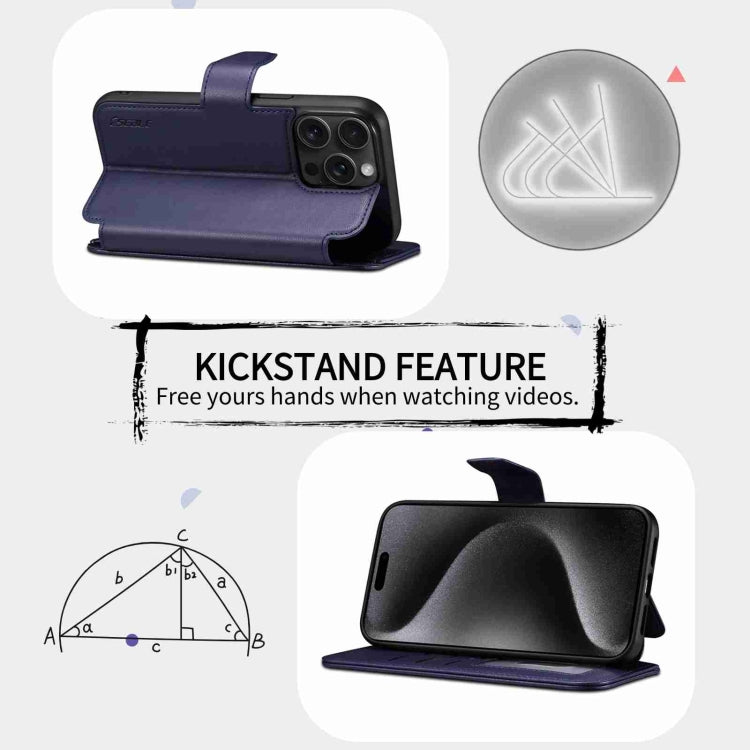 For iPhone 14 Pro ESEBLE E1 Nappa Texture MagSafe Holder Leather Phone Case(Dark Blue) - free shipping - PMC Jewellery - Order now!