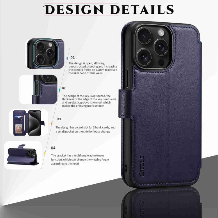 For iPhone 14 Pro ESEBLE E1 Nappa Texture MagSafe Holder Leather Phone Case(Dark Blue) - free shipping - PMC Jewellery - Order now!