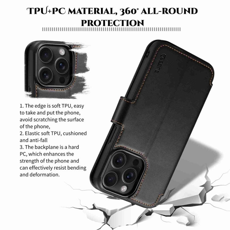 For iPhone 14 Pro ESEBLE E1 Nappa Texture MagSafe Holder Leather Phone Case(Black) - free shipping - PMC Jewellery - Order now!
