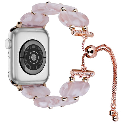 For Apple Watch Series 9 41mm Resin Retractable Chain Watch Band(Pink Flower) - Watch Bands by PMC Jewellery | Online Shopping South Africa | PMC Jewellery