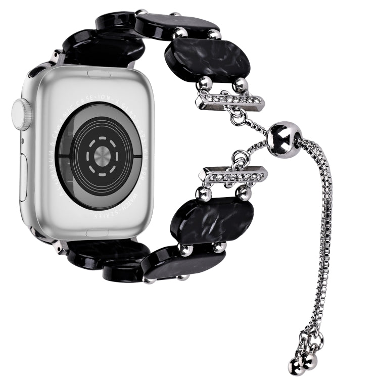 For Apple Watch Series 8 45mm Resin Retractable Chain Watch Band(Black Flower) - Watch Bands by PMC TechLife | Online Shopping South Africa | PMC TechLife