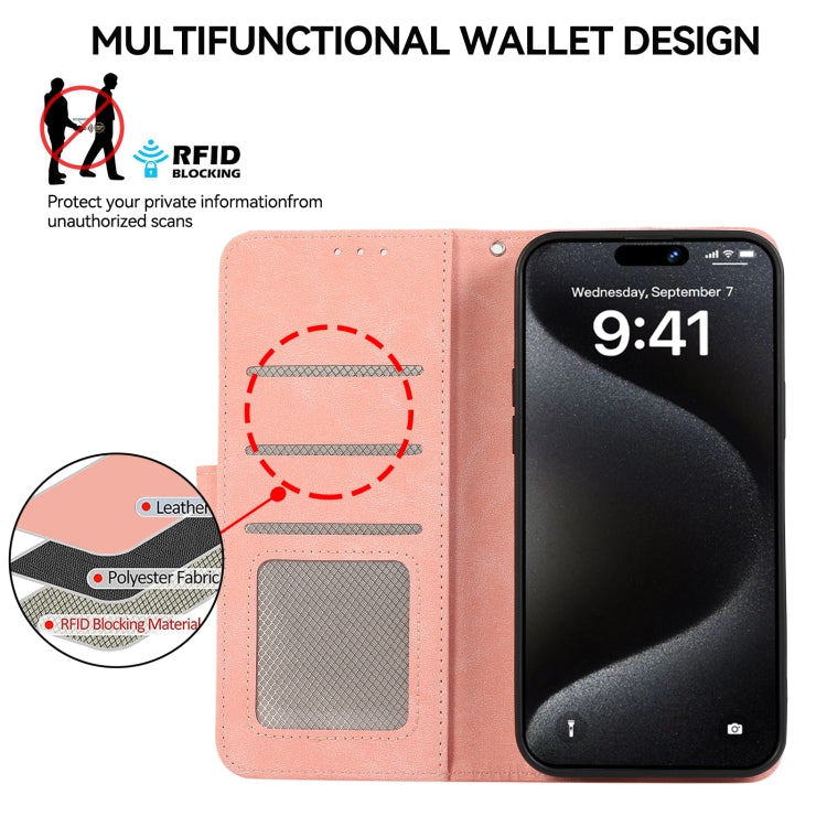 For iPhone 16 Pro Max ABEEL Color Block Magnetic RFID Leather Phone Case(Pink-Cyan) - iPhone 16 Pro Max Cases by PMC Jewellery | Online Shopping South Africa | PMC Jewellery | Buy Now Pay Later Mobicred