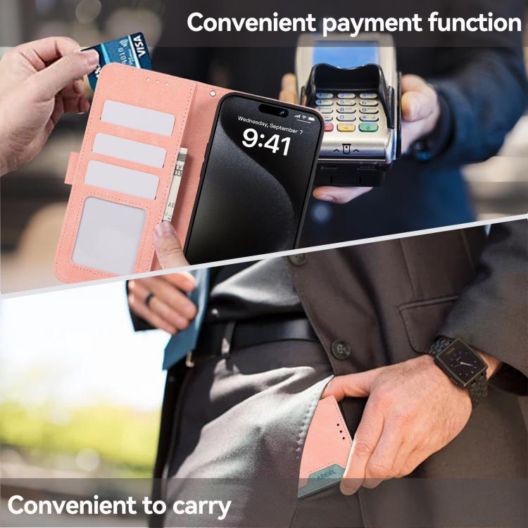 For iPhone 17 Pro ABEEL Color Block Magnetic RFID Leather Phone Case(Pink-Cyan) - free shipping - PMc TechLife - Order now!