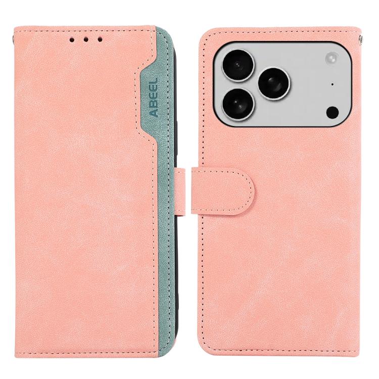 For iPhone 17 Pro Max ABEEL Color Block Magnetic RFID Leather Phone Case(Pink-Cyan) - free shipping - PMc TechLife - Order now!