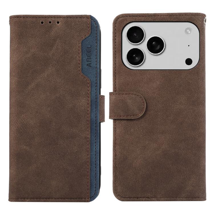 For iPhone 17 Pro Max ABEEL Color Block Magnetic RFID Leather Phone Case(Brown-Blue) - free shipping - PMc TechLife - Order now!