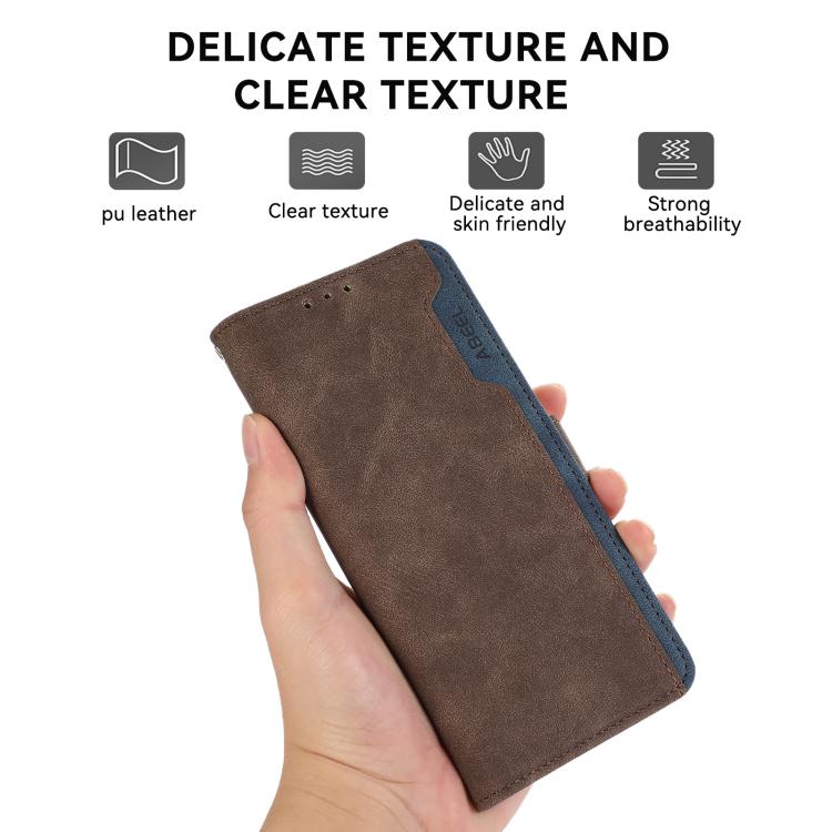 For iPhone 17 Pro Max ABEEL Color Block Magnetic RFID Leather Phone Case(Brown-Blue) - free shipping - PMc TechLife - Order now!