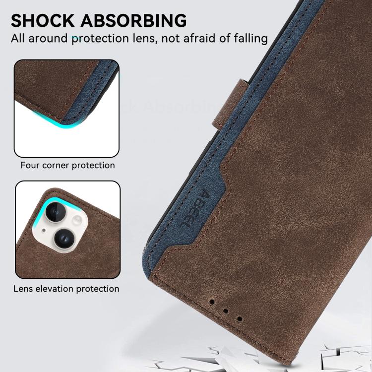 For iPhone 17 Pro Max ABEEL Color Block Magnetic RFID Leather Phone Case(Brown-Blue) - free shipping - PMc TechLife - Order now!