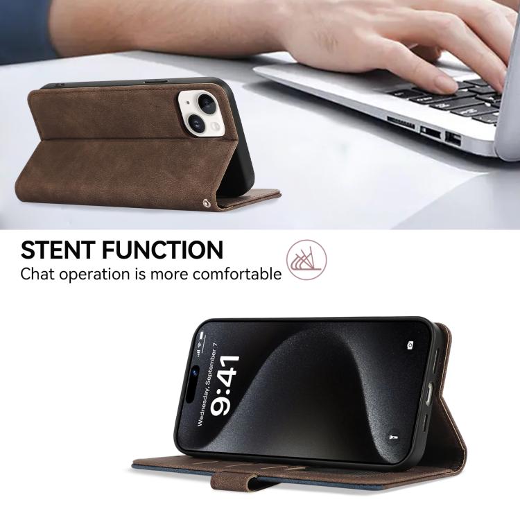 For iPhone 17 Pro Max ABEEL Color Block Magnetic RFID Leather Phone Case(Brown-Blue) - free shipping - PMc TechLife - Order now!
