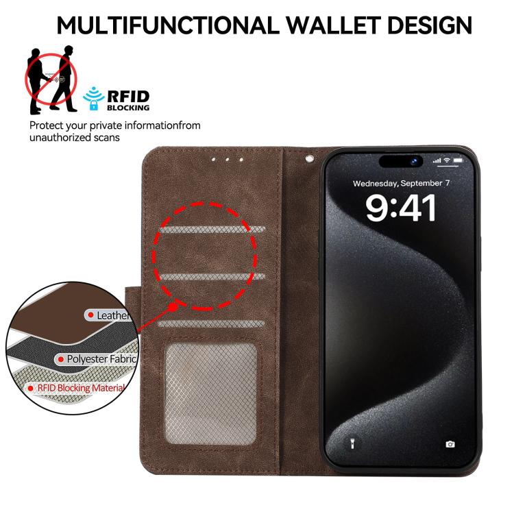 For iPhone 17 Pro Max ABEEL Color Block Magnetic RFID Leather Phone Case(Brown-Blue) - free shipping - PMc TechLife - Order now!