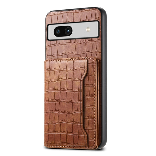 For Google Pixel 7a Crocodile Texture Card Bag Design Full Coverage Phone Case(Brown) - Google Cases by PMC Jewellery | Online Shopping South Africa | PMC Jewellery | Buy Now Pay Later Mobicred