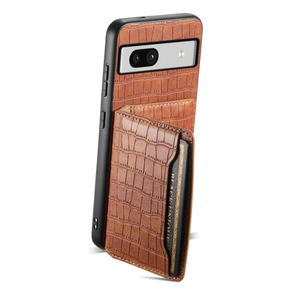 For Google Pixel 7a Crocodile Texture Card Bag Design Full Coverage Phone Case(Brown) - Google Cases by PMC Jewellery | Online Shopping South Africa | PMC Jewellery | Buy Now Pay Later Mobicred