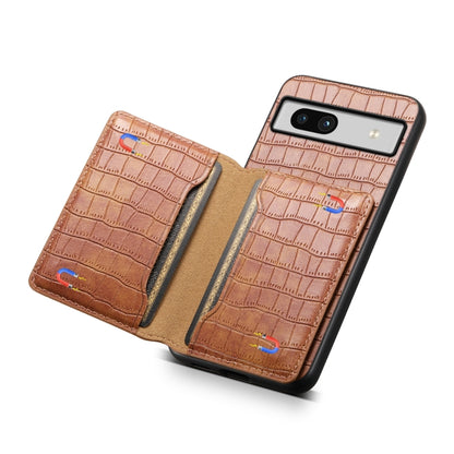 For Google Pixel 7a Crocodile Texture Card Bag Design Full Coverage Phone Case(Brown) - Google Cases by PMC Jewellery | Online Shopping South Africa | PMC Jewellery | Buy Now Pay Later Mobicred