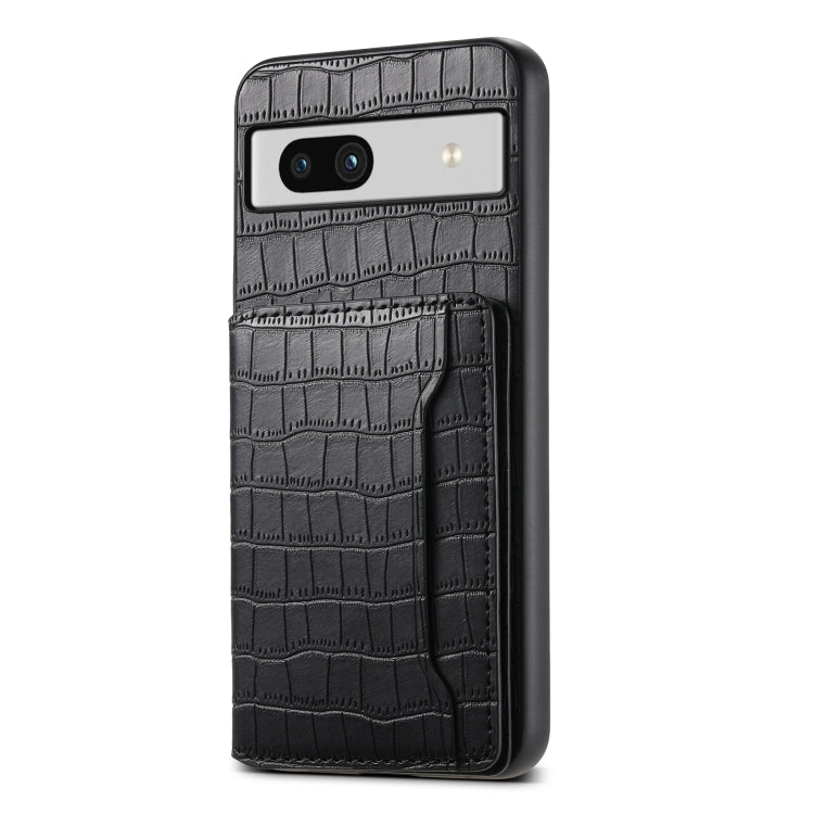 For Google Pixel 7a Crocodile Texture Card Bag Design Full Coverage Phone Case(Black) - Google Cases by PMC Jewellery | Online Shopping South Africa | PMC Jewellery | Buy Now Pay Later Mobicred