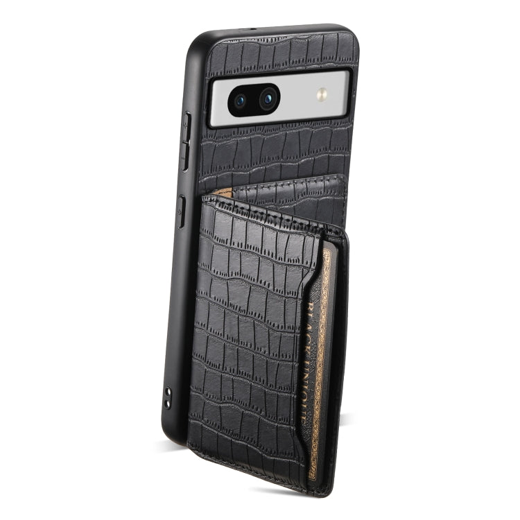 For Google Pixel 7a Crocodile Texture Card Bag Design Full Coverage Phone Case(Black) - Google Cases by PMC Jewellery | Online Shopping South Africa | PMC Jewellery | Buy Now Pay Later Mobicred