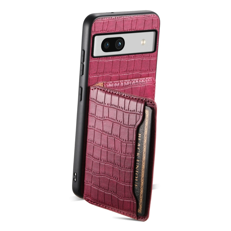 For Google Pixel 7a Crocodile Texture Card Bag Design Full Coverage Phone Case(Red) - Google Cases by PMC Jewellery | Online Shopping South Africa | PMC Jewellery | Buy Now Pay Later Mobicred