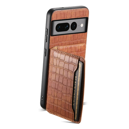 For Google Pixel 7 Pro 5G Crocodile Texture Card Bag Design Full Coverage Phone Case(Brown) - Google Cases by PMC Jewellery | Online Shopping South Africa | PMC Jewellery | Buy Now Pay Later Mobicred