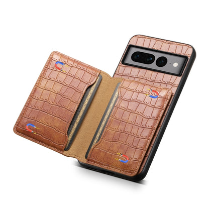 For Google Pixel 7 Pro 5G Crocodile Texture Card Bag Design Full Coverage Phone Case(Brown) - Google Cases by PMC Jewellery | Online Shopping South Africa | PMC Jewellery | Buy Now Pay Later Mobicred