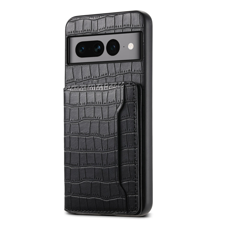 For Google Pixel 7 Pro 5G Crocodile Texture Card Bag Design Full Coverage Phone Case(Black) - Google Cases by PMC Jewellery | Online Shopping South Africa | PMC Jewellery | Buy Now Pay Later Mobicred