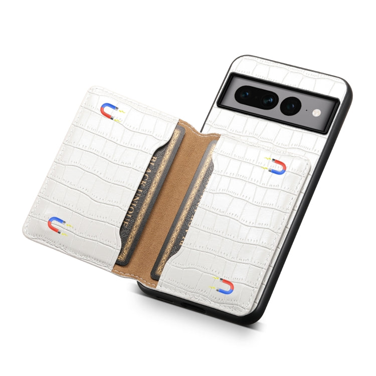 For Google Pixel 7 Pro 5G Crocodile Texture Card Bag Design Full Coverage Phone Case(White) - Google Cases by PMC Jewellery | Online Shopping South Africa | PMC Jewellery | Buy Now Pay Later Mobicred