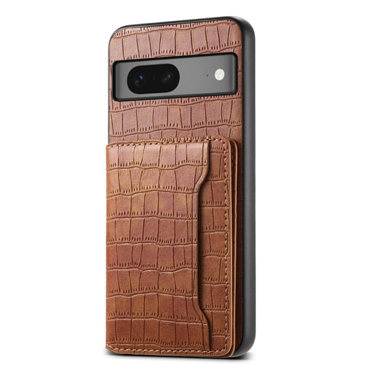 For Google Pixel 7 5G Crocodile Texture Card Bag Design Full Coverage Phone Case(Brown) - Google Cases by PMC Jewellery | Online Shopping South Africa | PMC Jewellery | Buy Now Pay Later Mobicred