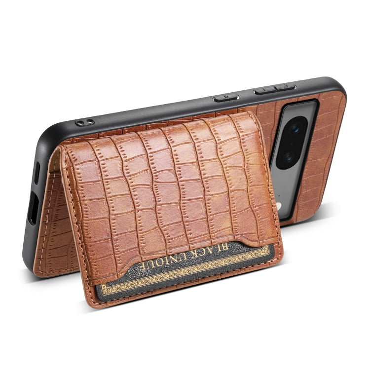 For Google Pixel 7 5G Crocodile Texture Card Bag Design Full Coverage Phone Case(Brown) - Google Cases by PMC Jewellery | Online Shopping South Africa | PMC Jewellery | Buy Now Pay Later Mobicred