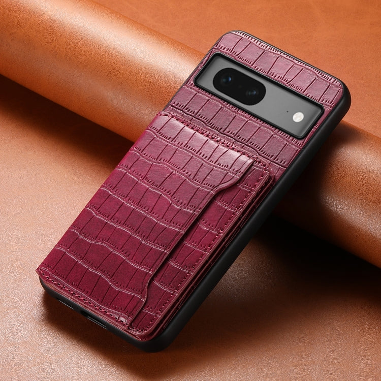 For Google Pixel 7 5G Crocodile Texture Card Bag Design Full Coverage Phone Case(Red) - Google Cases by PMC Jewellery | Online Shopping South Africa | PMC Jewellery | Buy Now Pay Later Mobicred