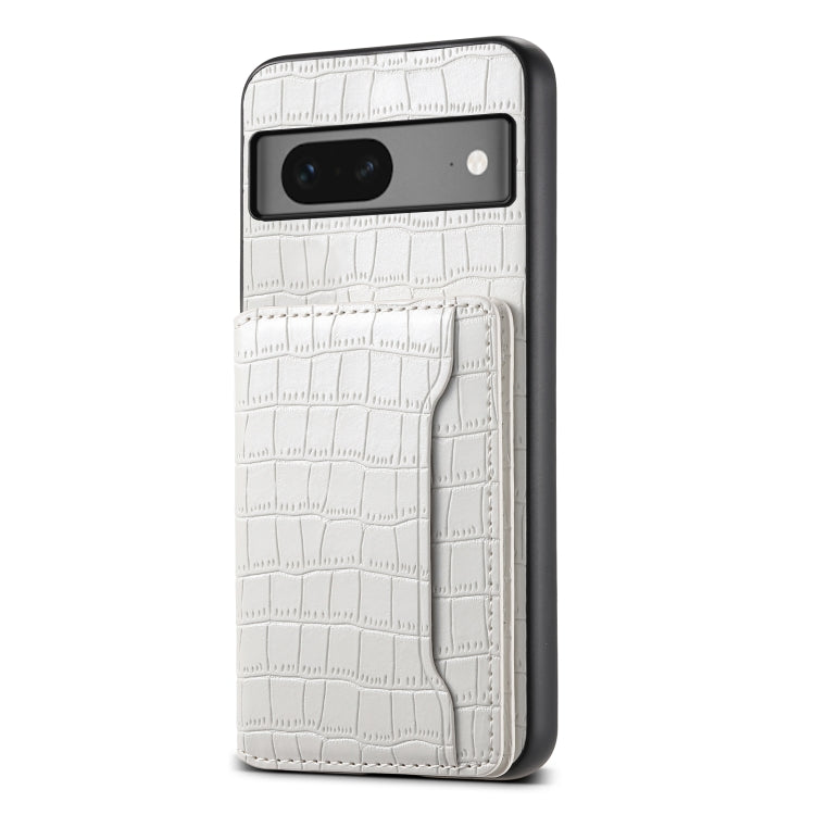 For Google Pixel 7 5G Crocodile Texture Card Bag Design Full Coverage Phone Case(White) - Google Cases by PMC Jewellery | Online Shopping South Africa | PMC Jewellery | Buy Now Pay Later Mobicred