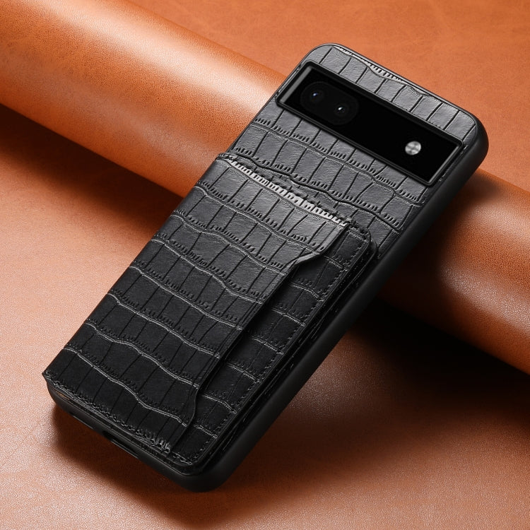 For Google Pixel 6a Crocodile Texture Card Bag Design Full Coverage Phone Case(Black) - Google Cases by PMC Jewellery | Online Shopping South Africa | PMC Jewellery | Buy Now Pay Later Mobicred