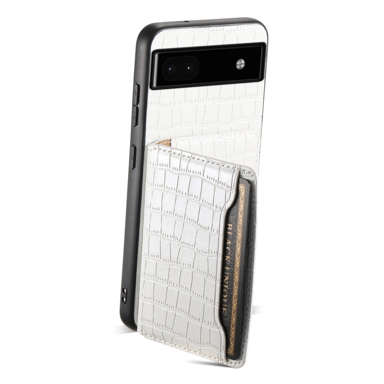 For Google Pixel 6a Crocodile Texture Card Bag Design Full Coverage Phone Case(White) - Google Cases by PMC Jewellery | Online Shopping South Africa | PMC Jewellery | Buy Now Pay Later Mobicred