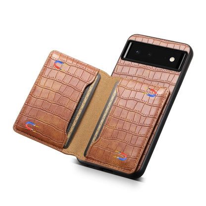 For Google Pixel 6 Crocodile Texture Card Bag Design Full Coverage Phone Case(Brown) - Google Cases by PMC Jewellery | Online Shopping South Africa | PMC Jewellery | Buy Now Pay Later Mobicred