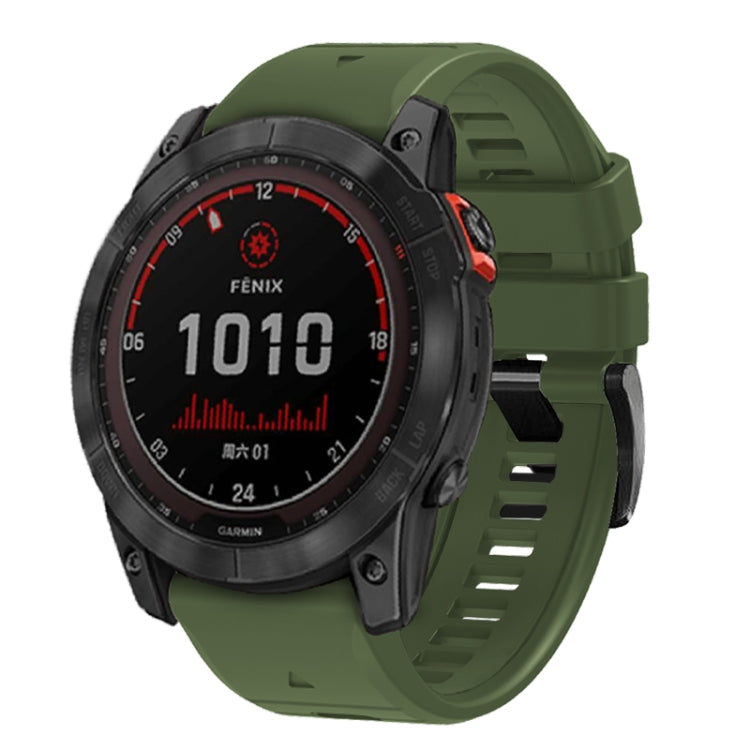 For Garmin Fenix 7 Pro 22mm Solid Color Steel Buckle Silicone Quick Release Watch Band(Army Green) - Watch Bands by PMC Jewellery | Online Shopping South Africa | PMC Jewellery