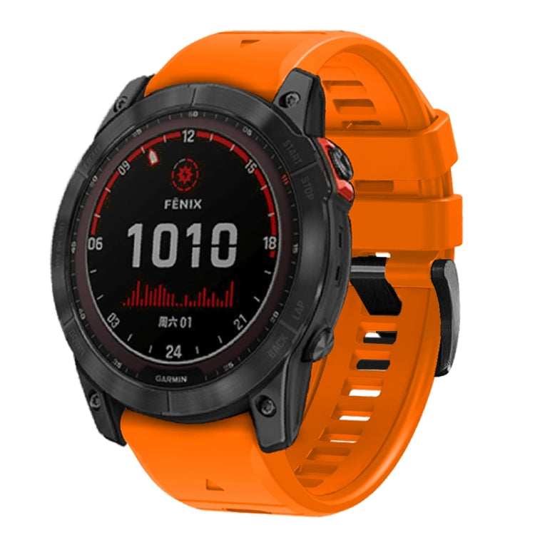 For Garmin Fenix 7X 26mm Solid Color Steel Buckle Silicone Quick Release Watch Band(Orange) - Watch Bands by PMC Jewellery | Online Shopping South Africa | PMC Jewellery