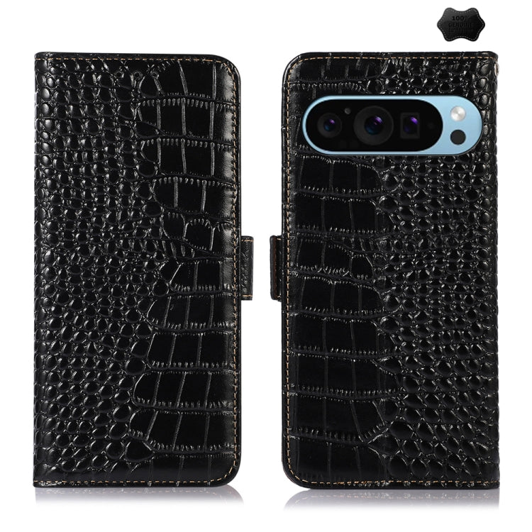 For Google Pixel 9 Crocodile Top Layer Cowhide Leather Phone Case(Black) - Google Cases by PMC Jewellery | Online Shopping South Africa | PMC Jewellery | Buy Now Pay Later Mobicred