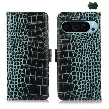 For Google Pixel 9 Crocodile Top Layer Cowhide Leather Phone Case(Green) - Google Cases by PMC Jewellery | Online Shopping South Africa | PMC Jewellery | Buy Now Pay Later Mobicred