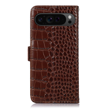 For Google Pixel 9 Pro Crocodile Top Layer Cowhide Leather Phone Case(Brown) - Google Cases by PMC Jewellery | Online Shopping South Africa | PMC Jewellery | Buy Now Pay Later Mobicred