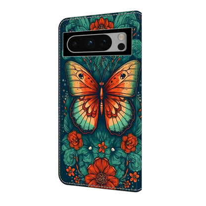 For Google Pixel 9 Crystal Painted Leather Phone case(Flower Butterfly) - Google Cases by PMC Jewellery | Online Shopping South Africa | PMC Jewellery | Buy Now Pay Later Mobicred