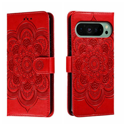 For Google Pixel 9 Sun Mandala Embossing Pattern Phone Leather Case(Red) - Google Cases by PMC Jewellery | Online Shopping South Africa | PMC Jewellery | Buy Now Pay Later Mobicred