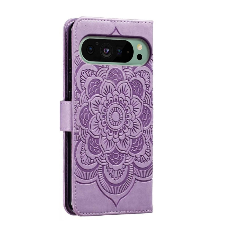 For Google Pixel 9 Sun Mandala Embossing Pattern Phone Leather Case(Purple) - Google Cases by PMC Jewellery | Online Shopping South Africa | PMC Jewellery | Buy Now Pay Later Mobicred