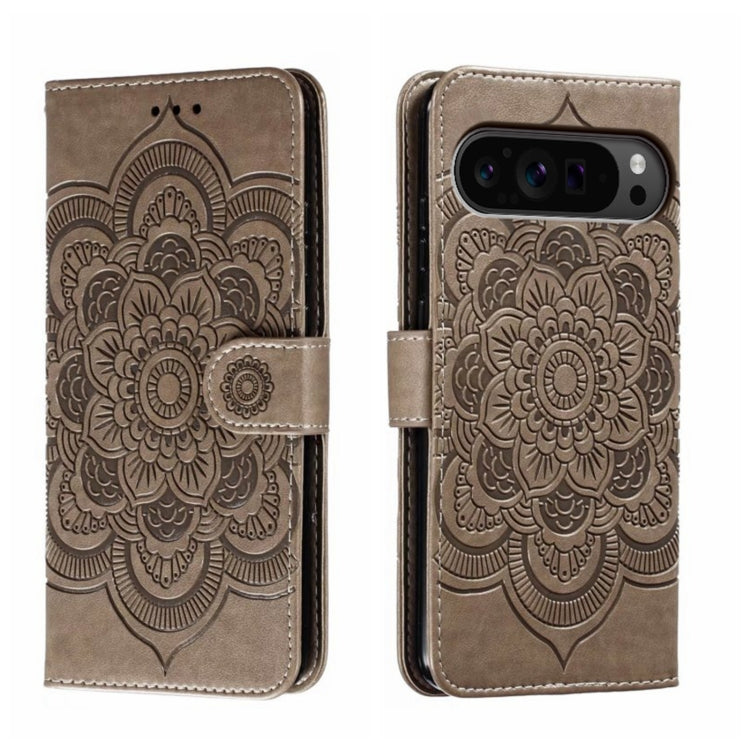 For Google Pixel 9 Pro Sun Mandala Embossing Pattern Phone Leather Case(Grey) - Google Cases by PMC Jewellery | Online Shopping South Africa | PMC Jewellery | Buy Now Pay Later Mobicred