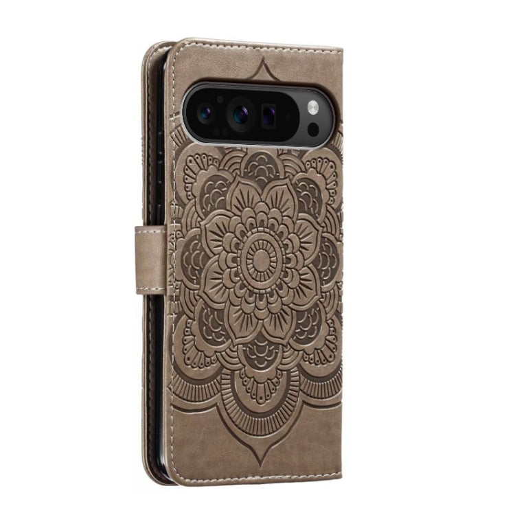 For Google Pixel 9 Pro Sun Mandala Embossing Pattern Phone Leather Case(Grey) - Google Cases by PMC Jewellery | Online Shopping South Africa | PMC Jewellery | Buy Now Pay Later Mobicred