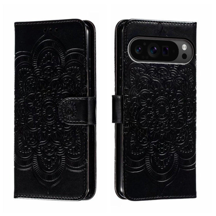 For Google Pixel 9 Pro Sun Mandala Embossing Pattern Phone Leather Case(Black) - Google Cases by PMC Jewellery | Online Shopping South Africa | PMC Jewellery | Buy Now Pay Later Mobicred