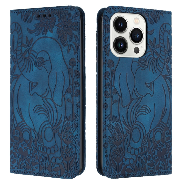 For iPhone 16 Pro Max Retro Elephant Embossed Leather Phone Case(Blue) - iPhone 16 Pro Max Cases by PMC Jewellery | Online Shopping South Africa | PMC Jewellery | Buy Now Pay Later Mobicred