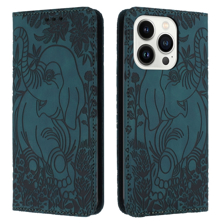 For iPhone 16 Pro Retro Elephant Embossed Leather Phone Case(Green) - iPhone 16 Pro Cases by PMC Jewellery | Online Shopping South Africa | PMC Jewellery | Buy Now Pay Later Mobicred